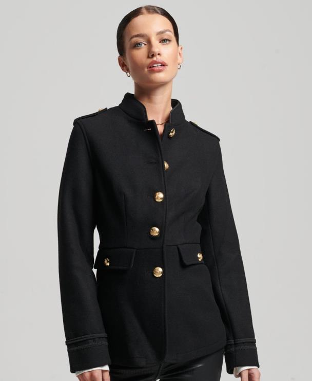Superdry casaco curto de lã militar roupas preto mulheres
